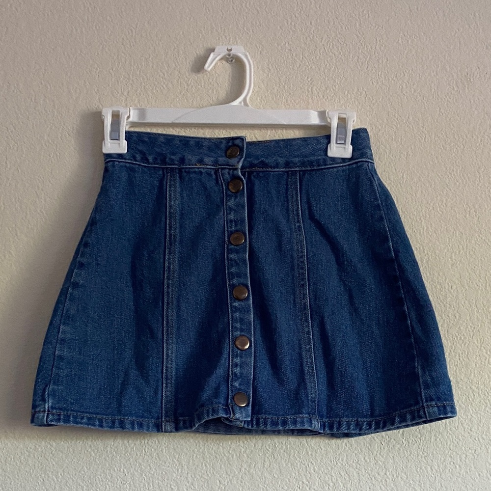 Brandy Melville Dark Blue Button-Front Denim Mini Skirt